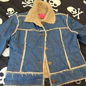 Faux fur jean canvas jacket Y2K